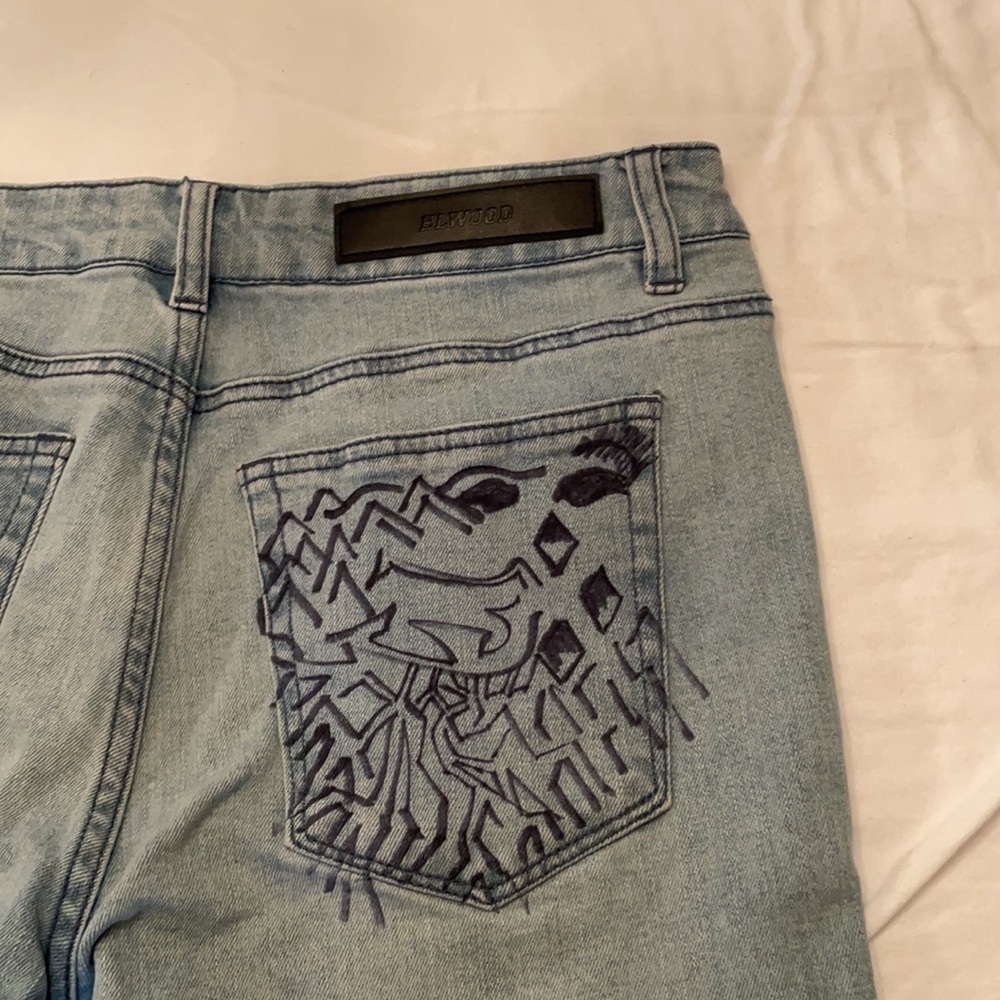 Elwood Graffiti custom Raw Denim Jeans 99% cotton 1% spandex custo…